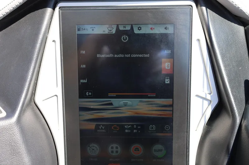 Slide: The Image of Touchscreen display in a 2021 Tigé 22RZX boat showing Bluetooth audio not connected. - 42