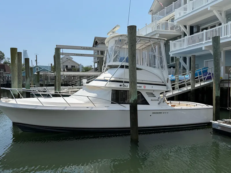 The Image of 1992 Blackfin 29 Flybridge boat docked near waterfront homes. - 0