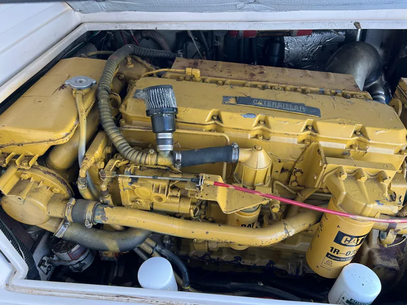Slide: The Image of Caterpillar engine in a 1992 Blackfin 29 Flybridge boat, showcasing detailed components. - 31