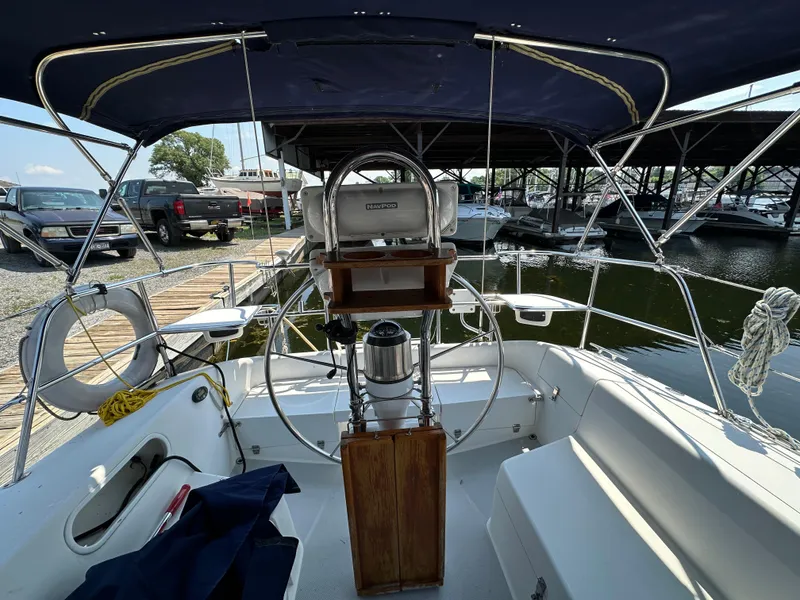 Slide: The Image of Cockpit view of 2005 Catalina 36 MkII sailboat docked at marina. - 16
