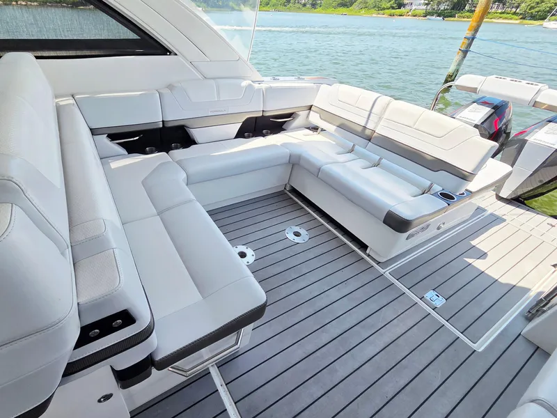 Slide: The Image of Luxurious seating area on 2021 Formula 380 Super Sport Crossover OB yacht. - 11