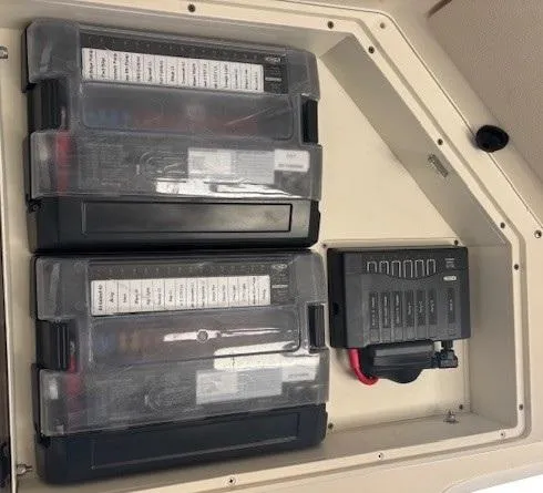 Slide: The Image of 2018 Scout 355 LXF boat with Garmin xHD2 radar on the roof. - 49