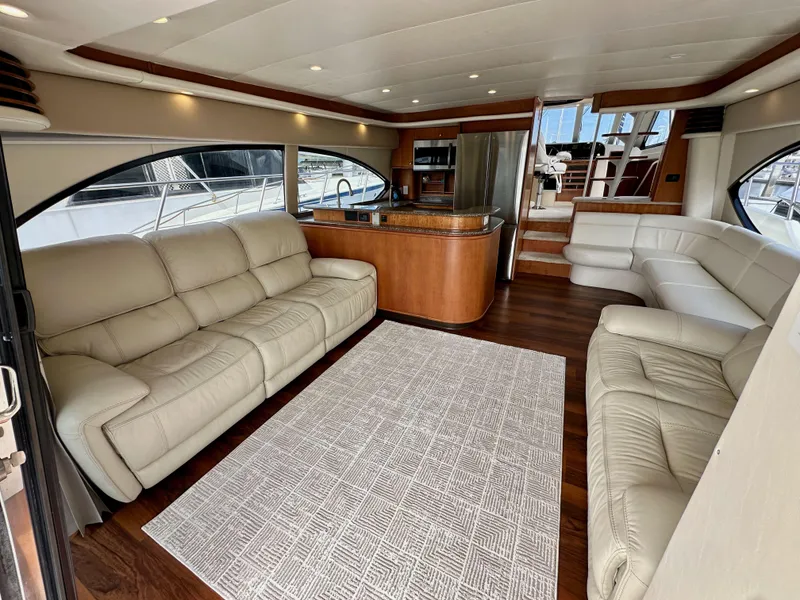 Slide: The Image of Luxurious interior of 2004 Meridian 580 Pilothouse yacht with leather seating and modern design. - 49