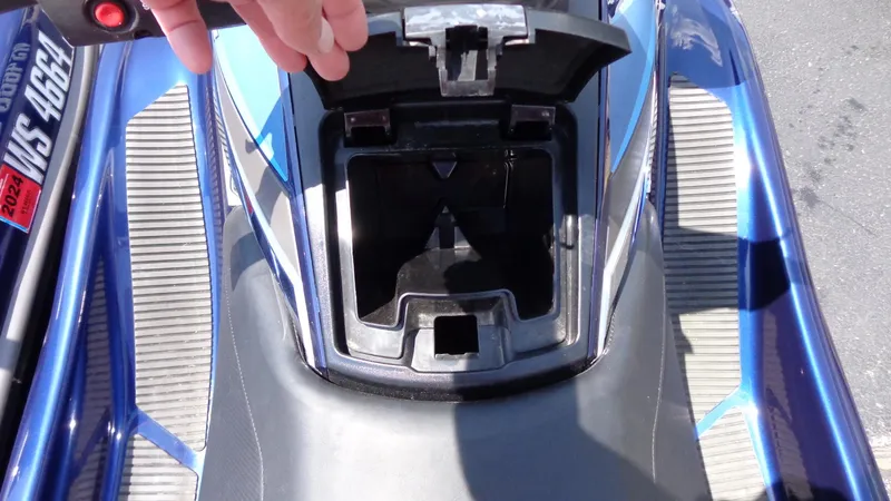 Slide: The Image of 2015 Yamaha WaveRunner VX Cruiser storage compartment open, showing interior details. - 7