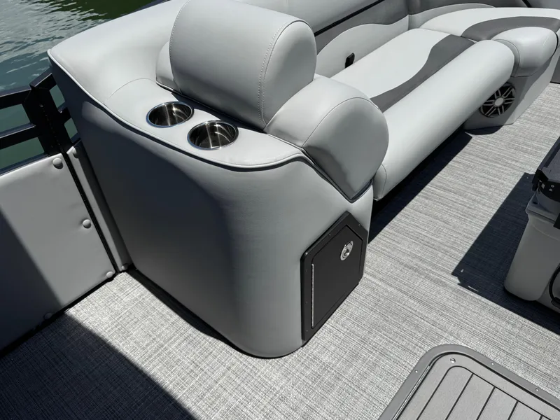 Slide: The Image of Luxury seating on 2026 JC Neptoon Sport 23TT boat with cup holders and sleek design. - 9