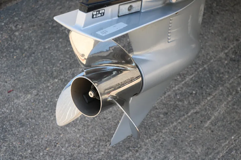 Slide: The Image of Close-up of a 2022 Tracker Pro Team 195 TXW Tournament Edition boat propeller. - 12