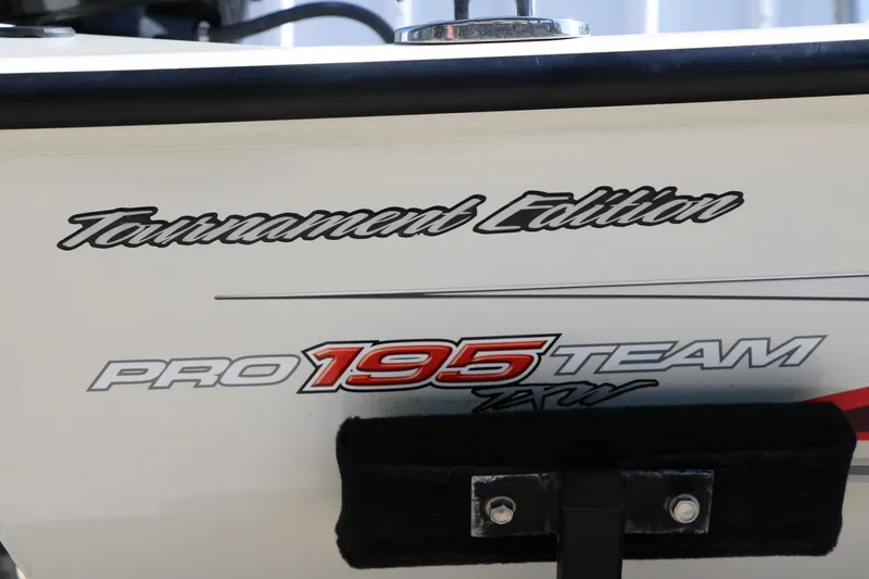 Slide: The Image of 2022 Tracker Pro Team 195 TXW Tournament Edition boat decal close-up. - 27