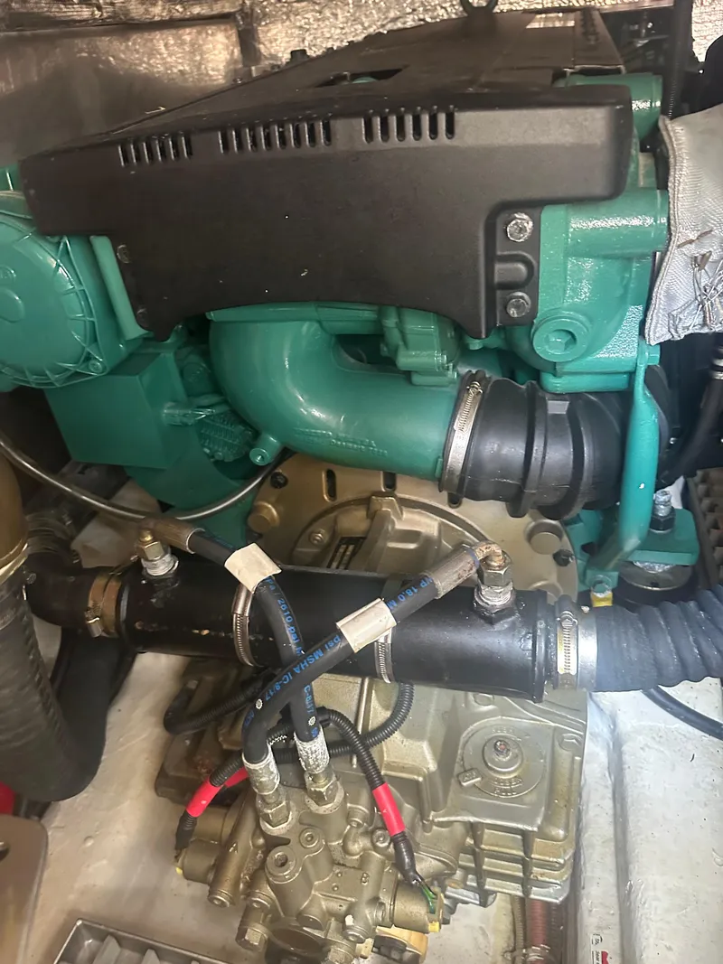 Slide: The Image of Engine compartment of a 2016 Galeon 380 Fly yacht, showcasing mechanical components. - 17