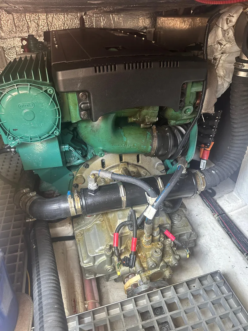 Slide: The Image of Engine compartment of a 2016 Galeon 380 Fly yacht, showcasing mechanical components. - 18