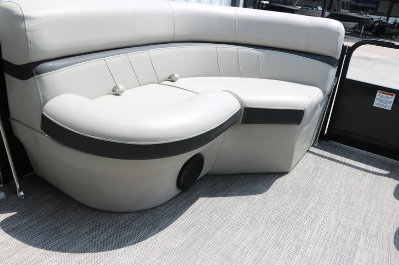 Slide: The Image of Luxurious seating on a 2019 Berkshire 20RFC CTS pontoon boat, featuring plush upholstery. - 33