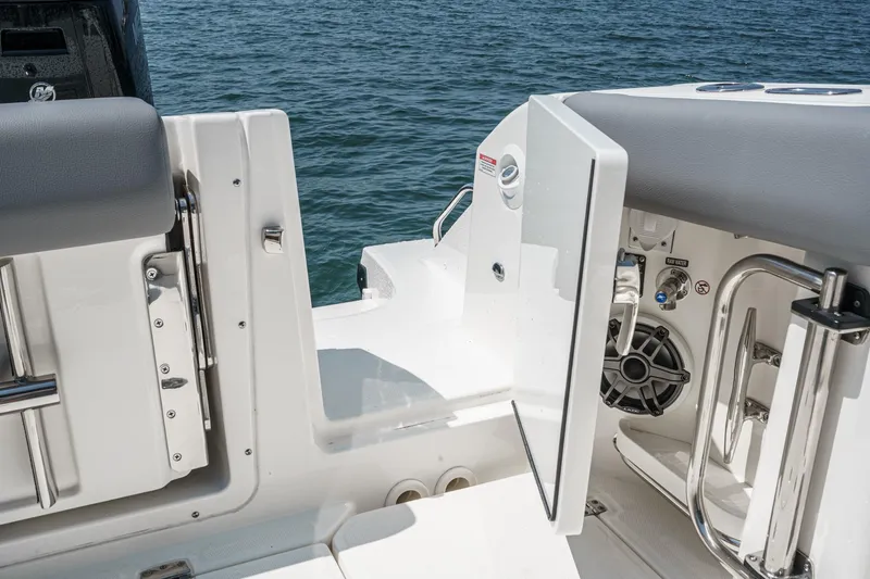 Slide: The Image of 2024 Boston Whaler 380 Realm boat interior, featuring sleek design and modern amenities. - 48