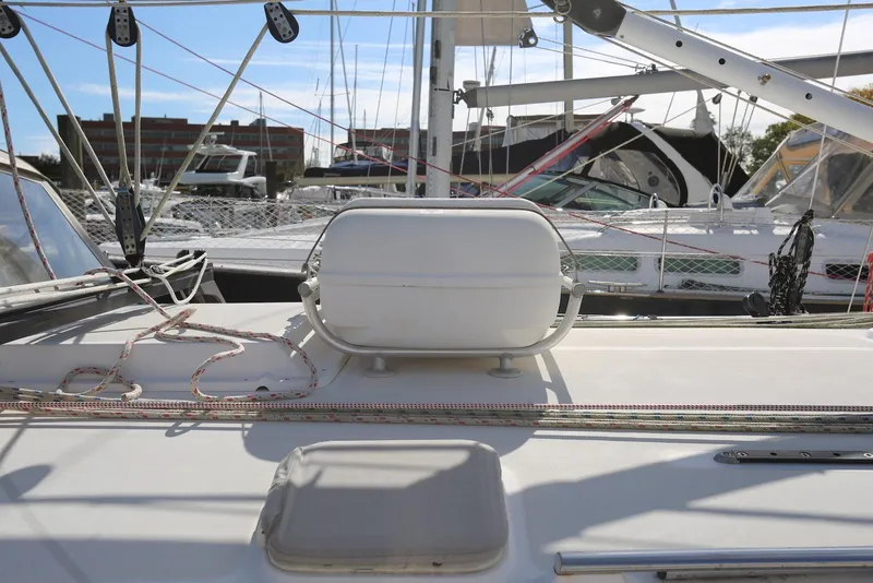 Slide: The Image of 2004 Pacific Seacraft Crealock 40 sailboat deck with rigging and equipment. - 18