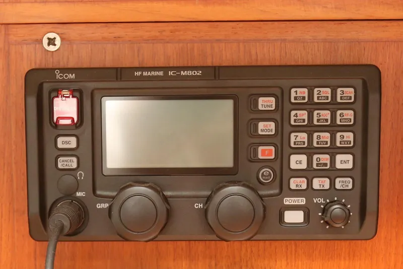 Slide: The Image of Icom IC-M802 marine radio on 2004 Pacific Seacraft Crealock 40 yacht. - 46