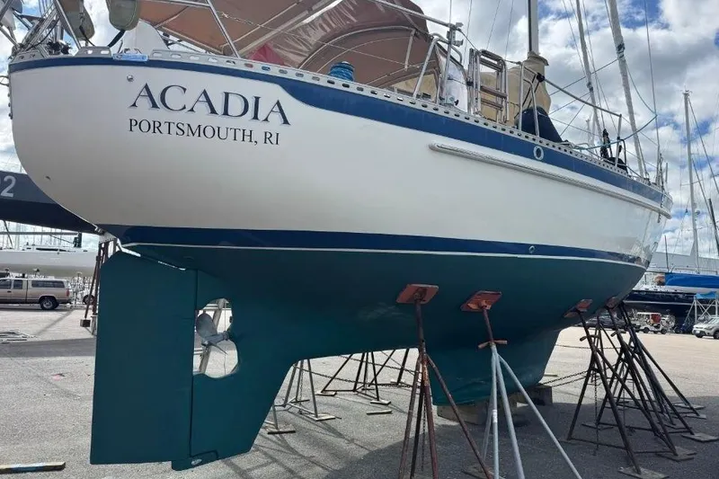Slide: The Image of 2002 Pacific Seacraft 40 sailboat "Acadia" in dry dock, Portsmouth, RI. - 11