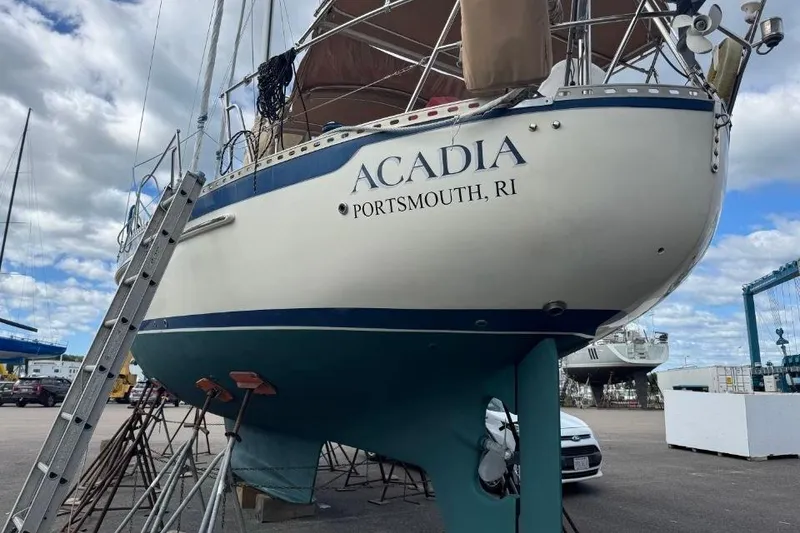 Slide: The Image of Pacific Seacraft 40 sailboat, 2002 model, named Acadia, docked in Portsmouth, RI. - 12