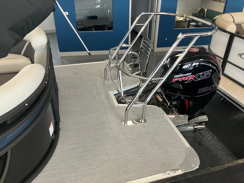 Slide: The Image of 2025 Crest 240 SLC Classic LX pontoon boat with Mercury Pro XS engine. - 4