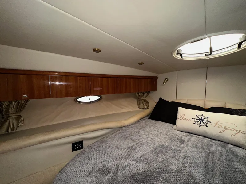 Slide: The Image of Luxurious cabin interior of 2001 Sunseeker Camargue 44 yacht with cozy bedding. - 25