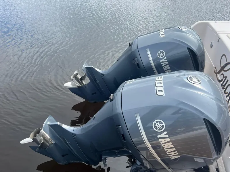 Slide: The Image of Twin Yamaha 300 outboard engines on a 2007 Grady-White Express 330 boat. - 7