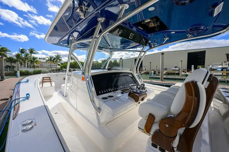 Slide: The Image of 2025 Valhalla Boatworks V-41 cockpit with modern helm and luxurious seating. - 24