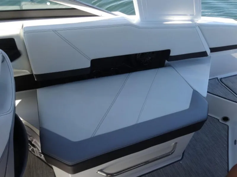 Slide: The Image of 2024 Cobalt R6 boat interior seating with sleek, modern design and comfortable upholstery. - 14