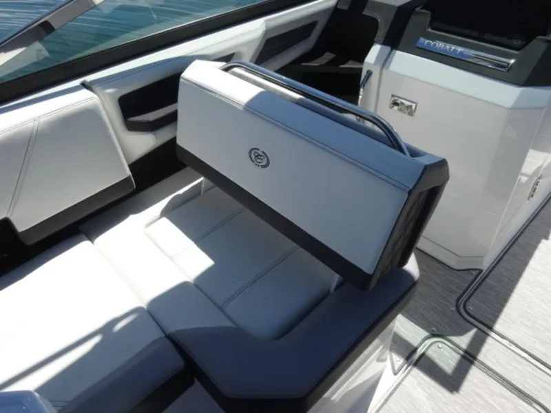 Slide: The Image of 2024 Cobalt R6 boat interior with luxurious seating and modern design. - 18