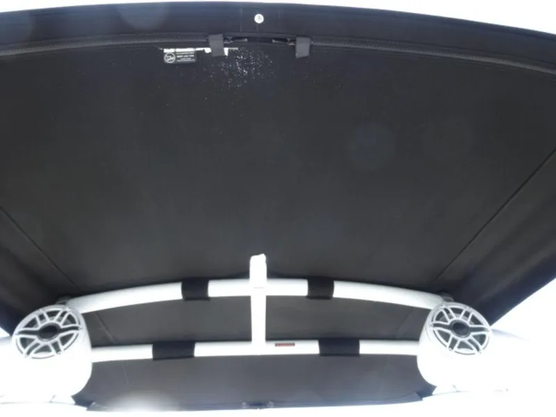 Slide: The Image of 2024 Cobalt R6 boat canopy with integrated speakers, viewed from below. - 29
