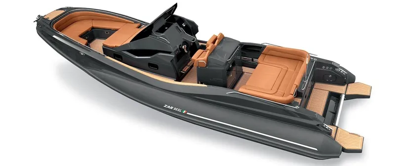 Slide: The Image of 2025 Zar Formenti 95 SL luxury motorboat with sleek design and spacious seating. - 17