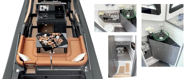 Slide: The Image of Zar Formenti 95 SL 2025 interior with dining area, kitchen, and bathroom. - 19