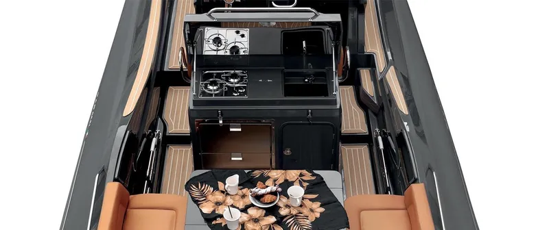 Slide: The Image of 2025 Zar Formenti 95 SL boat interior with dining area and kitchen. - 20