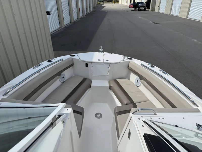 Slide: The Image of 2020 Cutwater C-24 DC boat propeller in storage unit, rear view. - 26