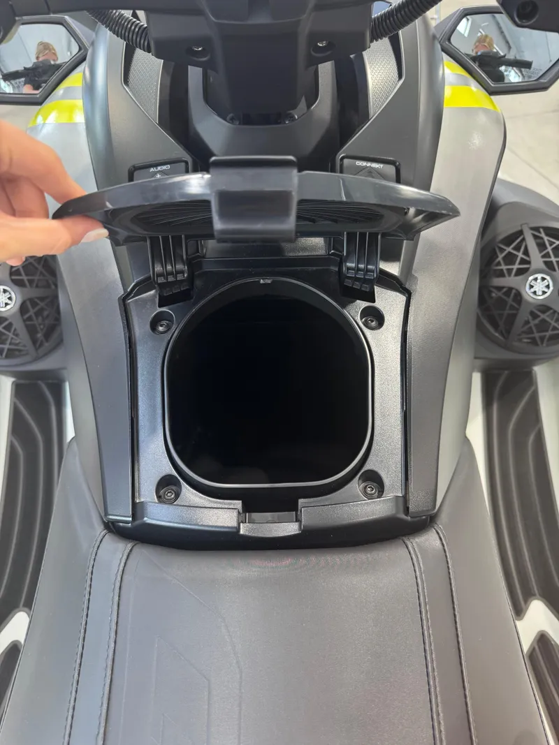 Slide: The Image of 2025 Yamaha WaveRunner GP HO storage compartment open, showcasing interior space. - 7