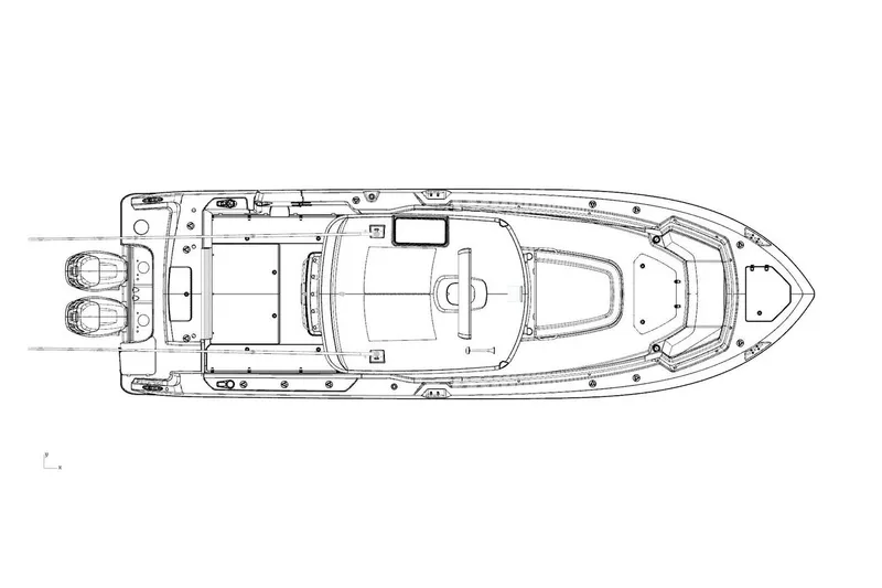 Slide: The Image of Manufacturer Provided Image: Top view schematic of a 2021 Boston Whaler 330 Outrage boat. - 23