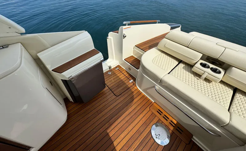 Slide: The Image of Luxurious 2022 Chris-Craft Launch 35 GT I/O Heritage Edition boat interior with teak flooring. - 15
