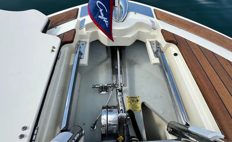 Slide: The Image of 2022 Chris-Craft Launch 35 GT I/O Heritage Edition bow with anchor and teak decking. - 41