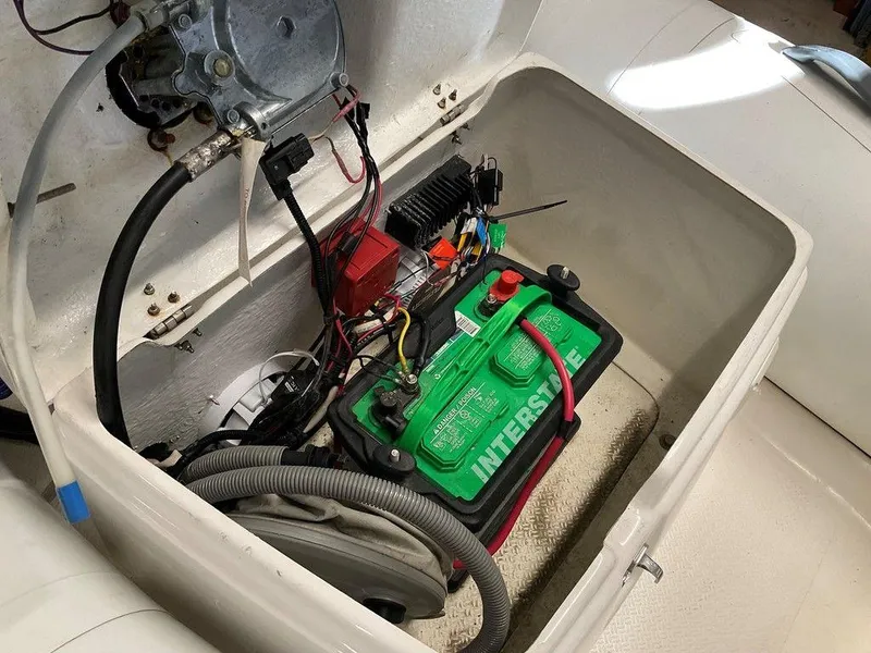 Slide: The Image of Battery compartment of 2016 Brig F330HT boat with wiring and components. - 11
