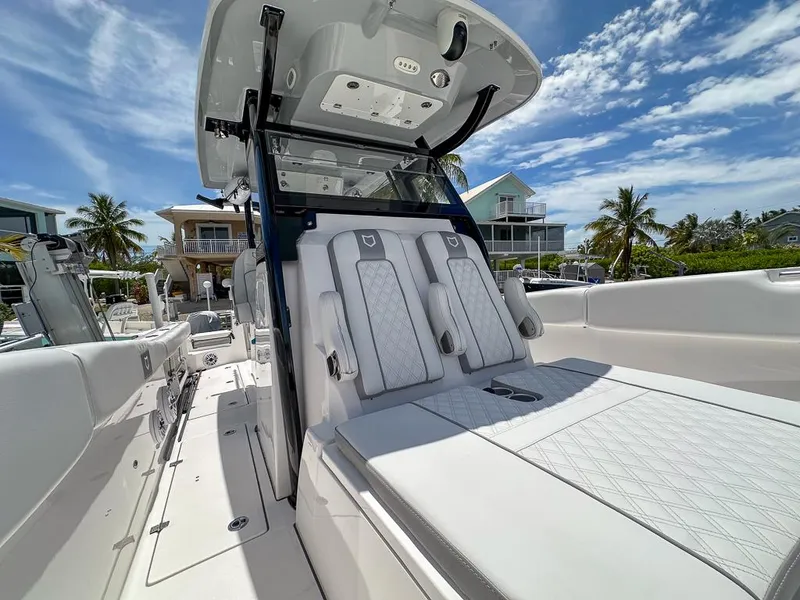 Slide: The Image of 2024 Sea Fox 328 Commander boat interior with luxurious seating and modern design. - 20
