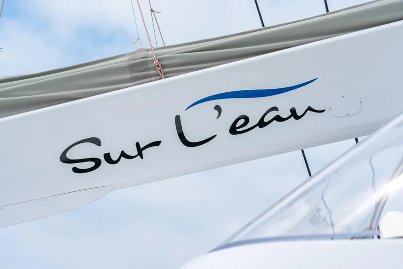 Slide: The Image of Sailboat with "Sur L'eau" text, Privilege 745, 2008 model, against a cloudy sky. - 18