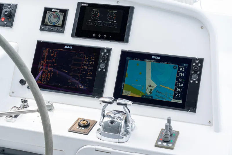 Slide: The Image of Sailing yacht cockpit with navigation screens and controls, Privilege 745, 2008 model. - 22