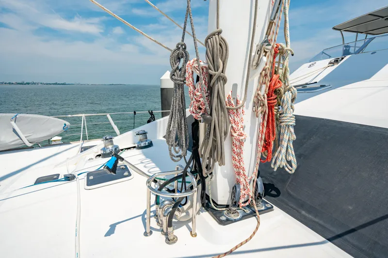 Slide: The Image of Sailing yacht deck with ropes and winches, Privilege 745, 2008 model. - 33