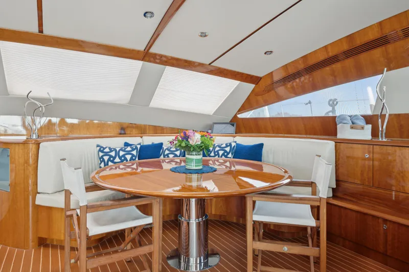 Slide: The Image of Luxurious interior of 2008 Privilege 745 yacht with elegant wood finishes and plush seating. - 49