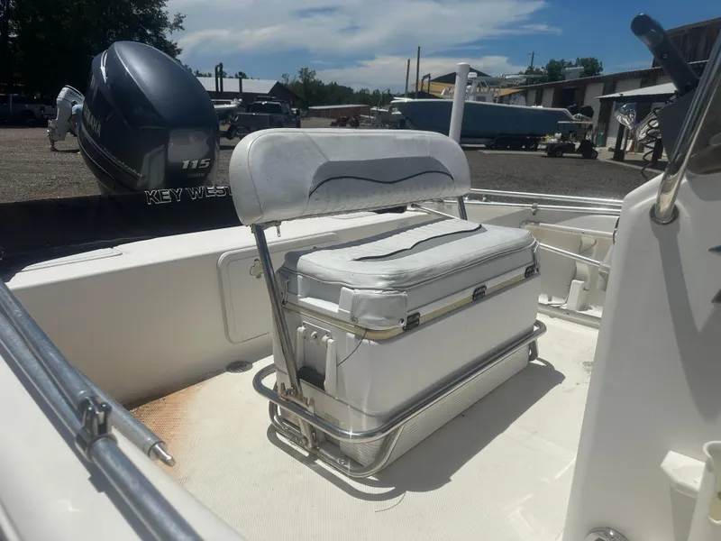 Slide: The Image of 2009 Key West 176 Bay Reef boat interior with Yamaha 115 outboard motor. - 10