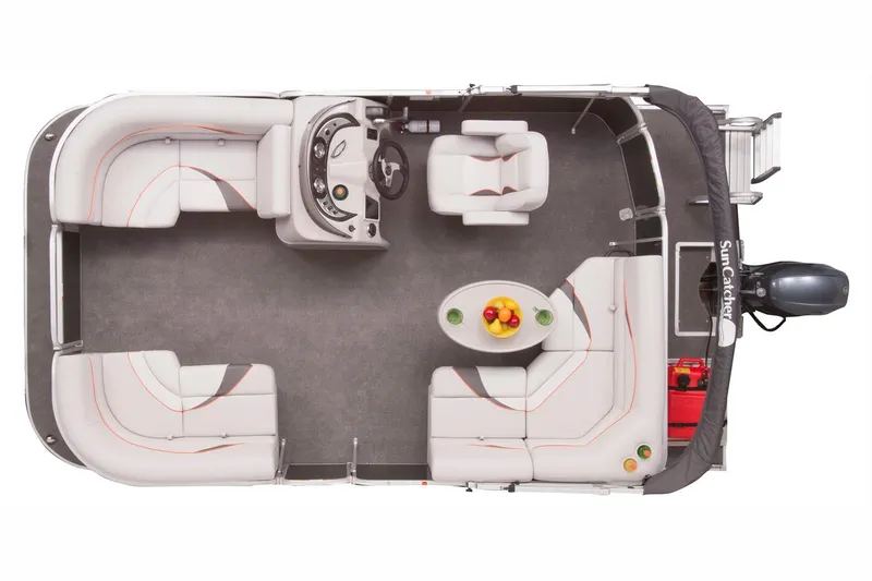Slide: The Image of Manufacturer Provided Image: 2018 SunCatcher V16 Cruise pontoon boat interior layout with seating and control console. - 11