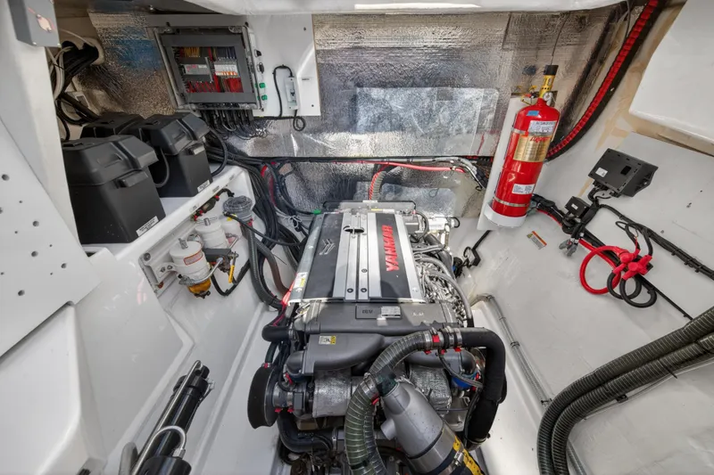 Slide: The Image of Engine room of 2022 Leopard 53 Powercat with Yanmar engine and safety equipment. - 117