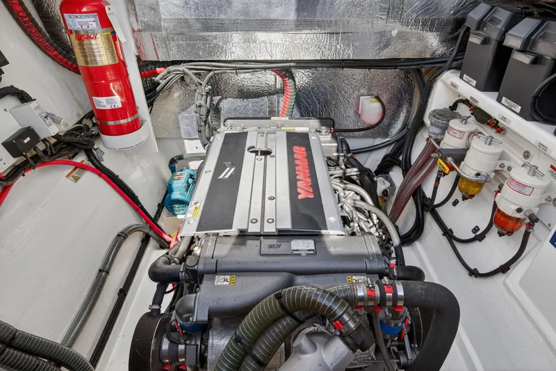 Slide: The Image of Engine room of 2022 Leopard 53 Powercat with Yanmar engine and fire safety equipment. - 119