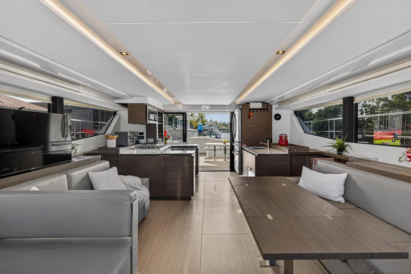 Slide: The Image of Luxurious interior of 2022 Leopard 53 Powercat yacht with modern furnishings and spacious layout. - 79
