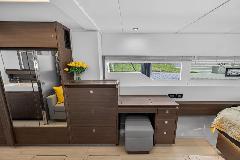 Slide: The Image of Luxurious interior of 2022 Leopard 53 Powercat with modern furnishings and elegant decor. - 85
