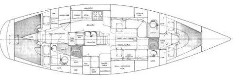 Slide: The Image of Floor plan of a 1983 Stevens 40 yacht, showcasing interior layout and cabin arrangement. - 37