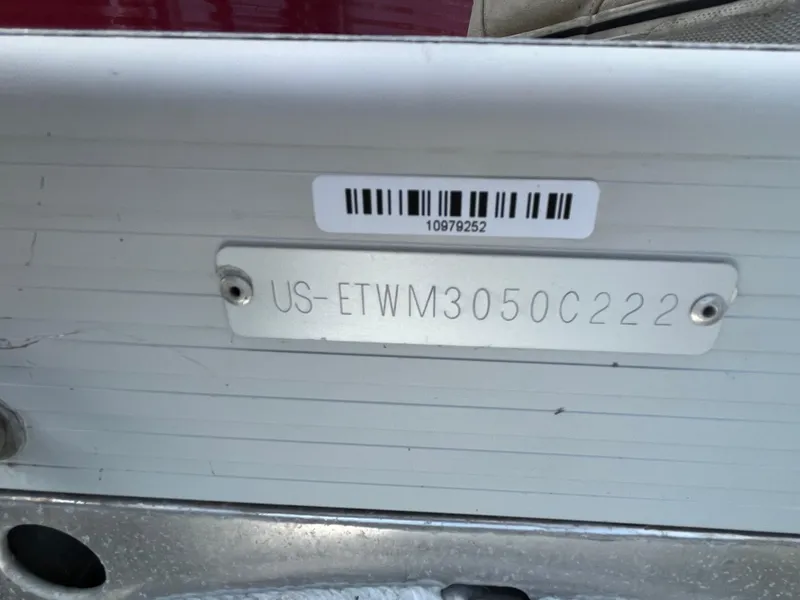 Slide: The Image of 2022 Bennington 22SSRCX boat identification plate with serial number and barcode. - 19