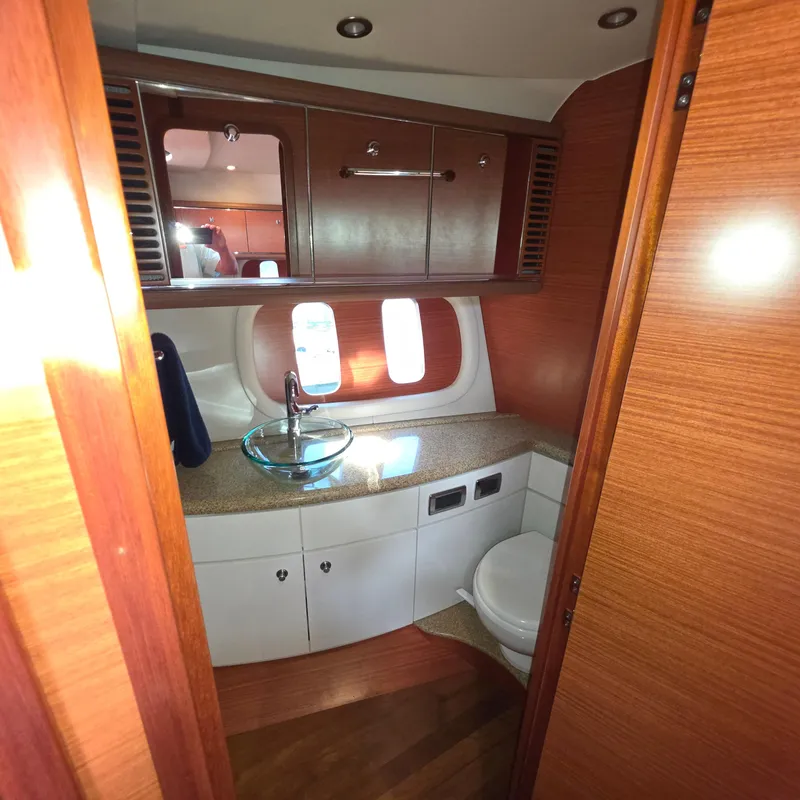 Slide: The Image of Luxurious 2013 Zeelander Z44 yacht bathroom with wood accents and modern fixtures. - 38