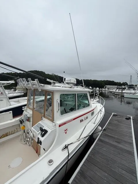 Slide: The Image of 2021 Steiger Craft 255 DV MIAMI boat docked at marina on a cloudy day. - 3